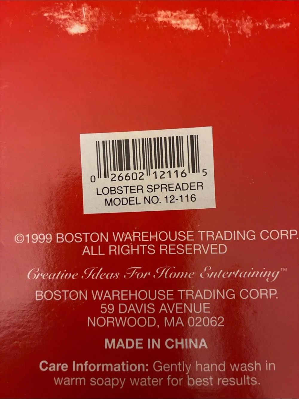 Lobster Handle Spreader Knife Set Boston Warehouse 4pc Stainless Steel 1999 NEW